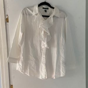 White, ruffled blouse. Ralph Lauren.